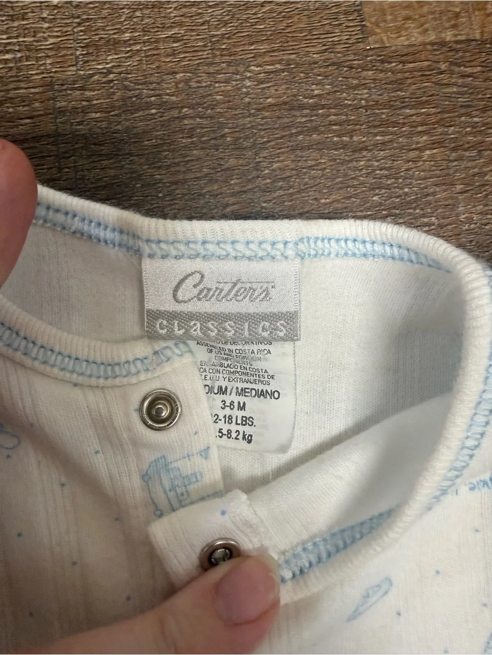 Vintage Carter's White Footed One-Piece with Light Blue Print